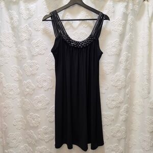 MKM Designs Womens Black Embellished Bead Studded Mini Dress Multi Strap Medium
